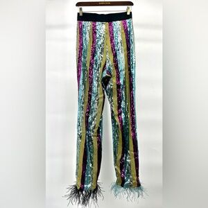 Dressed in LALA Multicolor Sequin Wide Leg Pants Size XS/S Stretchy